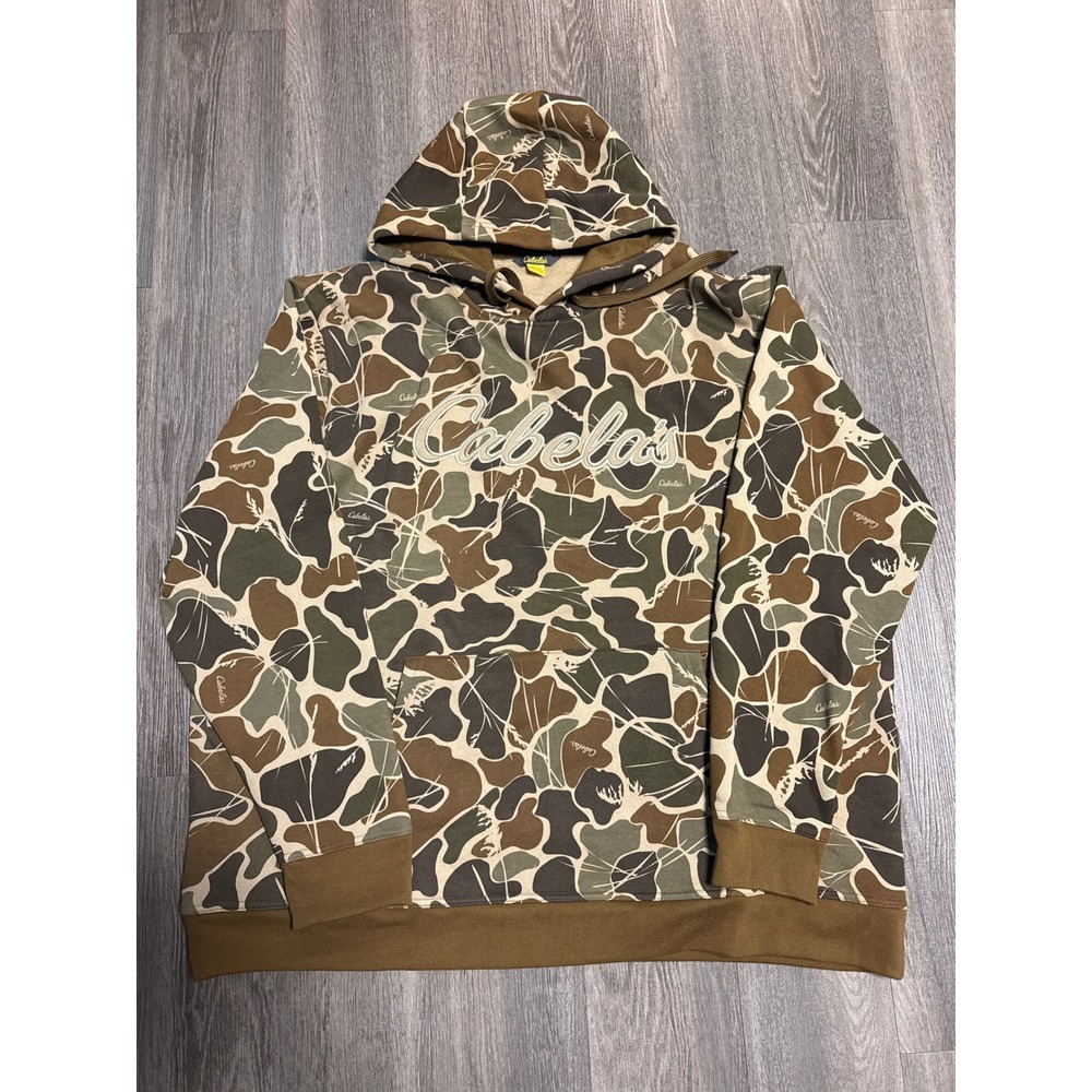 Cabelas Mens 3XL Duck Camo Hoodie Logo Pullover Sweatshirt Camouflage